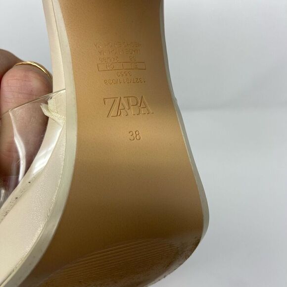 Zara Womens Square Toe Block Heels Size 38/7.5 Cream Wedding Bridesmaid Bridal - Picture 7 of 8